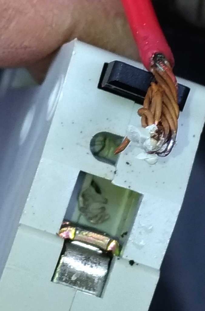 bad termination, melts cable into circuit breaker